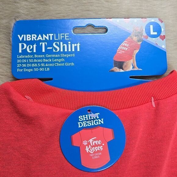 VIBRANT LIFE RED PET T-SHIRT,  "FREE KISSES, MAY CONTAIN SLOBBER," SIZE LARGE - Picture 2 of 6